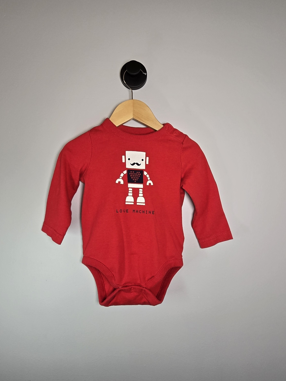 Red 'Love Machine' Robot Long-Sleeve Baby One-Piece Cotton